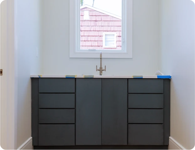 Panoramic view of a cabinet created in a bathroom sink
